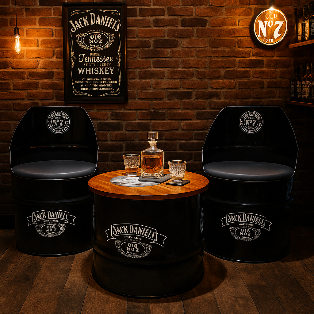 Jack Daniels Drum Coffee Table & Chairs