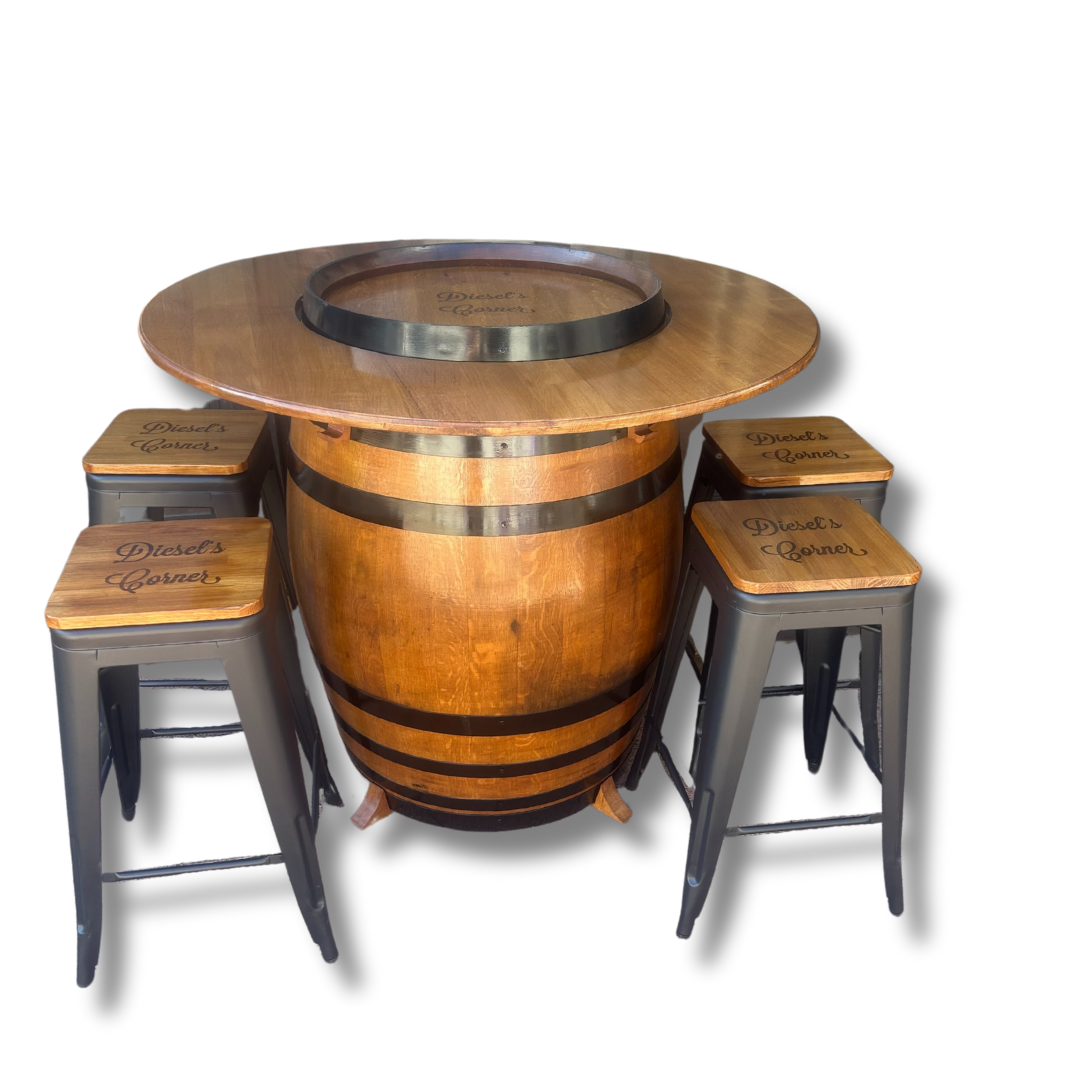 Tasmanian Oak Wine Barrel Table & Stool Set