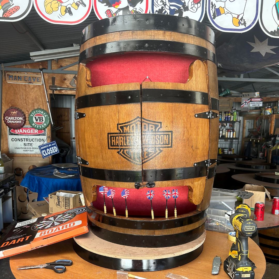 Harley Wine Barrel Dart Board Cabinet Wine Barrel Dart Board