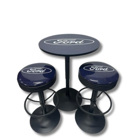 Ford Logo Black Table & Bar Stool Set Retro Bar Table Set