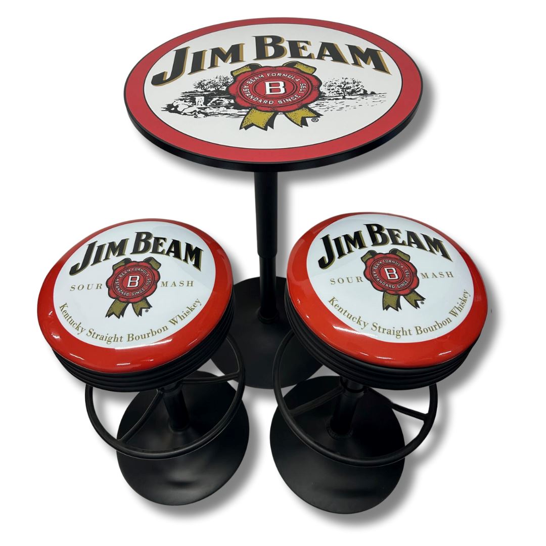 Jim Beam Black Table & Bar Stool Set Retro Bar Table Set