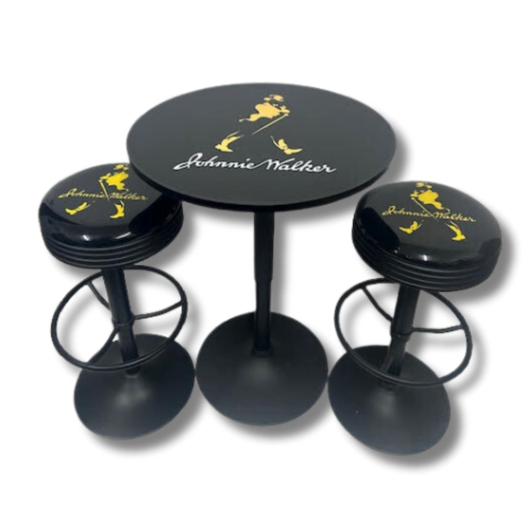Johnnie Walker Black Table & Bar Stool Set Retro Bar Table Set