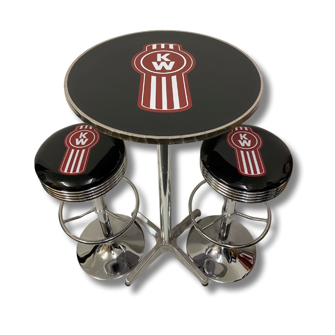 Kenworth Truck Chrome Table & Bar Stool Set Retro Bar Table Set