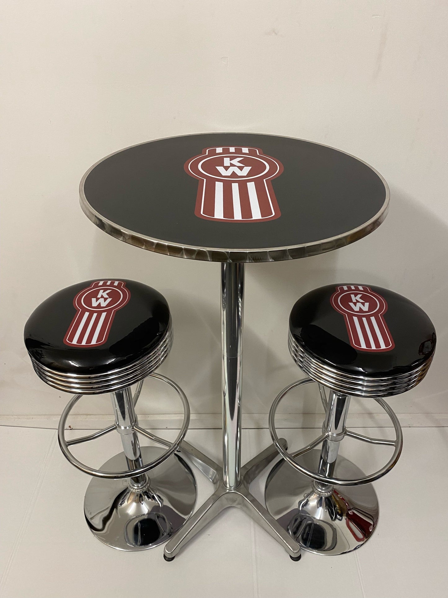 Kenworth Truck Chrome Table & Bar Stool Set Retro Bar Table Set