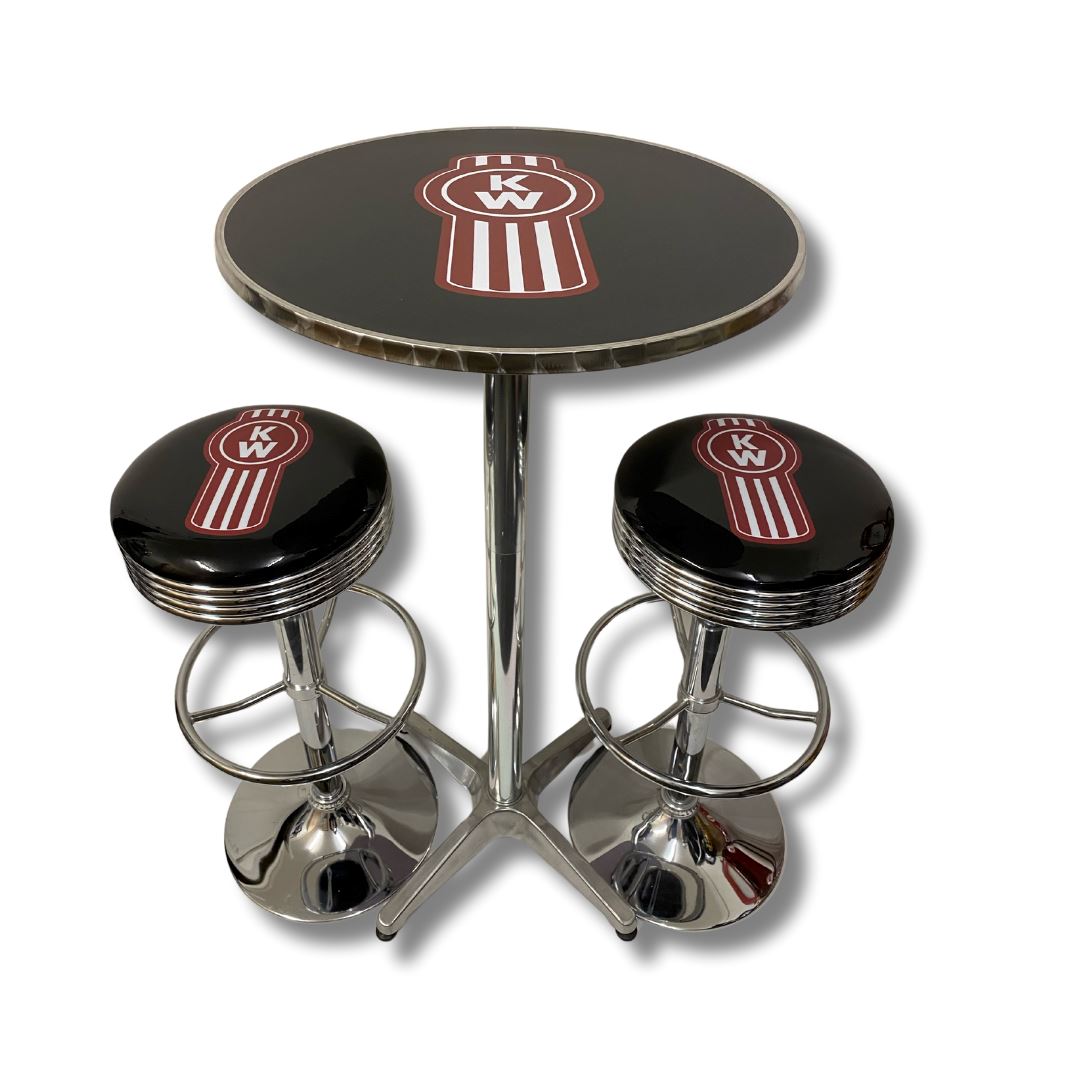 Kenworth Truck Chrome Table & Bar Stool Set Retro Bar Table Set