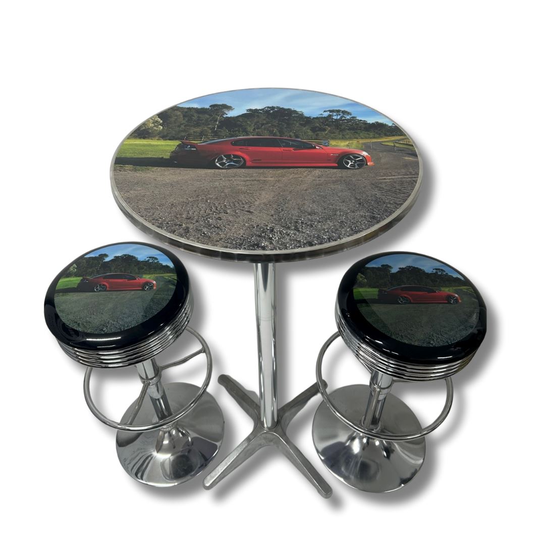 Custom Bar Table & Stool Set - Your logo or design Retro Bar Table Set