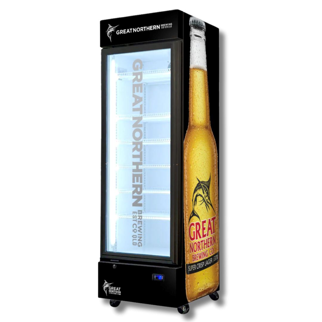 Great Northern Black Branded 370LT Upright Bar Fridge Refrigerators