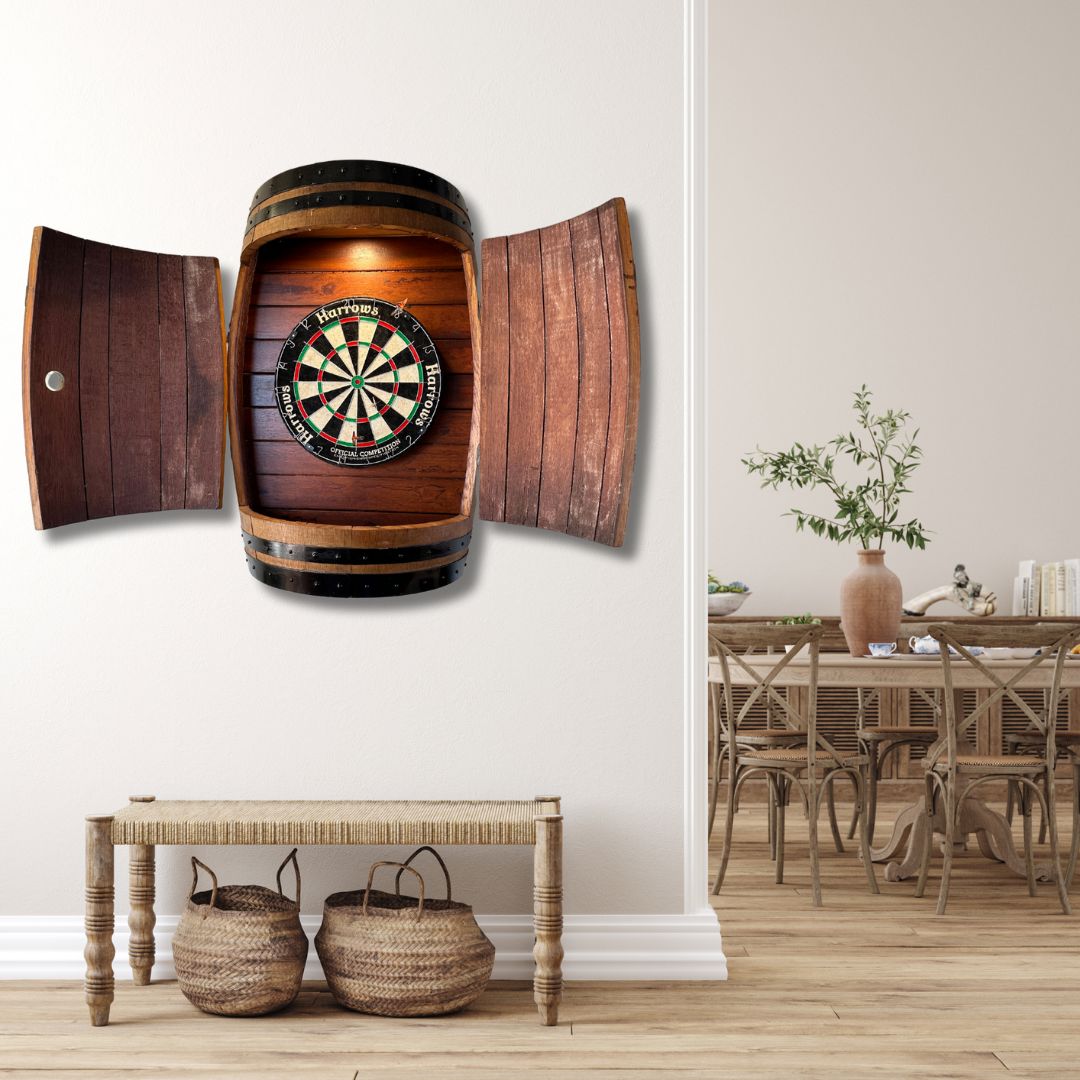 Plain Barrel Dart Board Cabinet Wine Barrel Dart Board