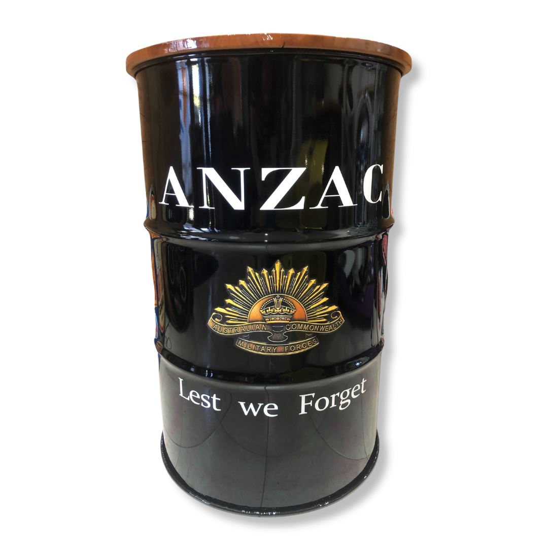 Anzac Tribute Drum Table Drum Barrel 600MM Pine