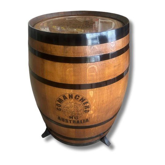 Custom Artwork Wine Barrel Table - The Dens