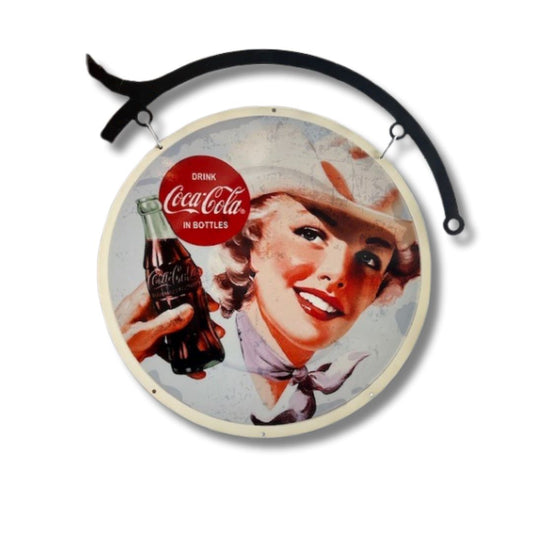 Coke Girl Hanging Sign Round Double Sided Metal Signs