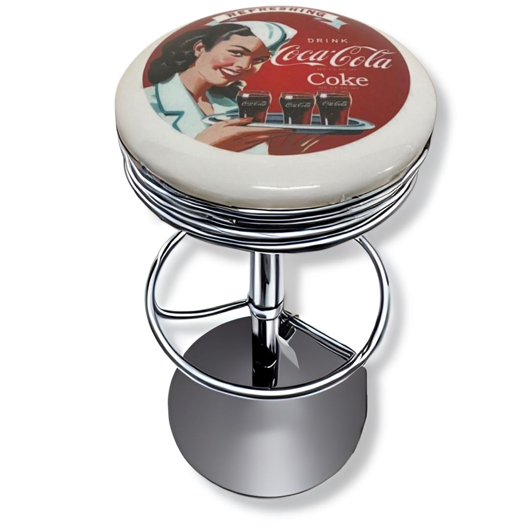 Coke Girl With Tray Retro Bar Stool Retro Bar Stools Chrome