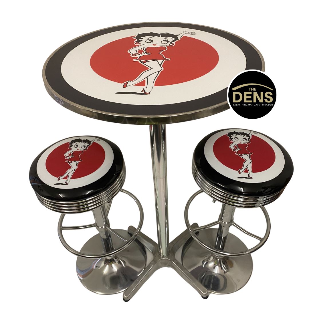 Betty Boop Bar Table & 2 Stool Package Retro Design Retro Bar Stools