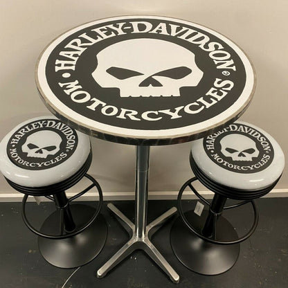 Harley Davidson Willy G Bar Table & 2 Stool Package Retro Bar Stools 