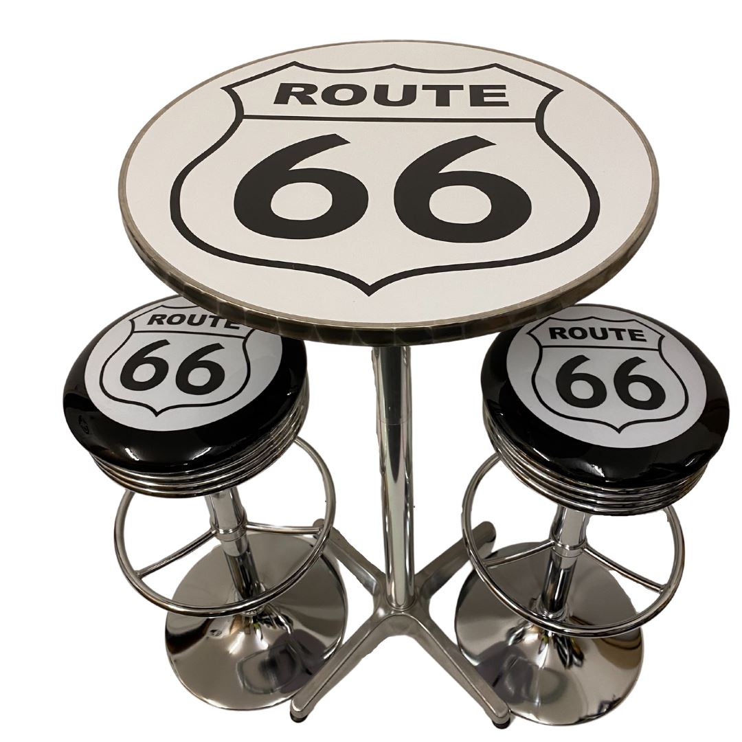 Route 66 Bar Table & 2 Stool Package Retro Design Retro Bar Stools