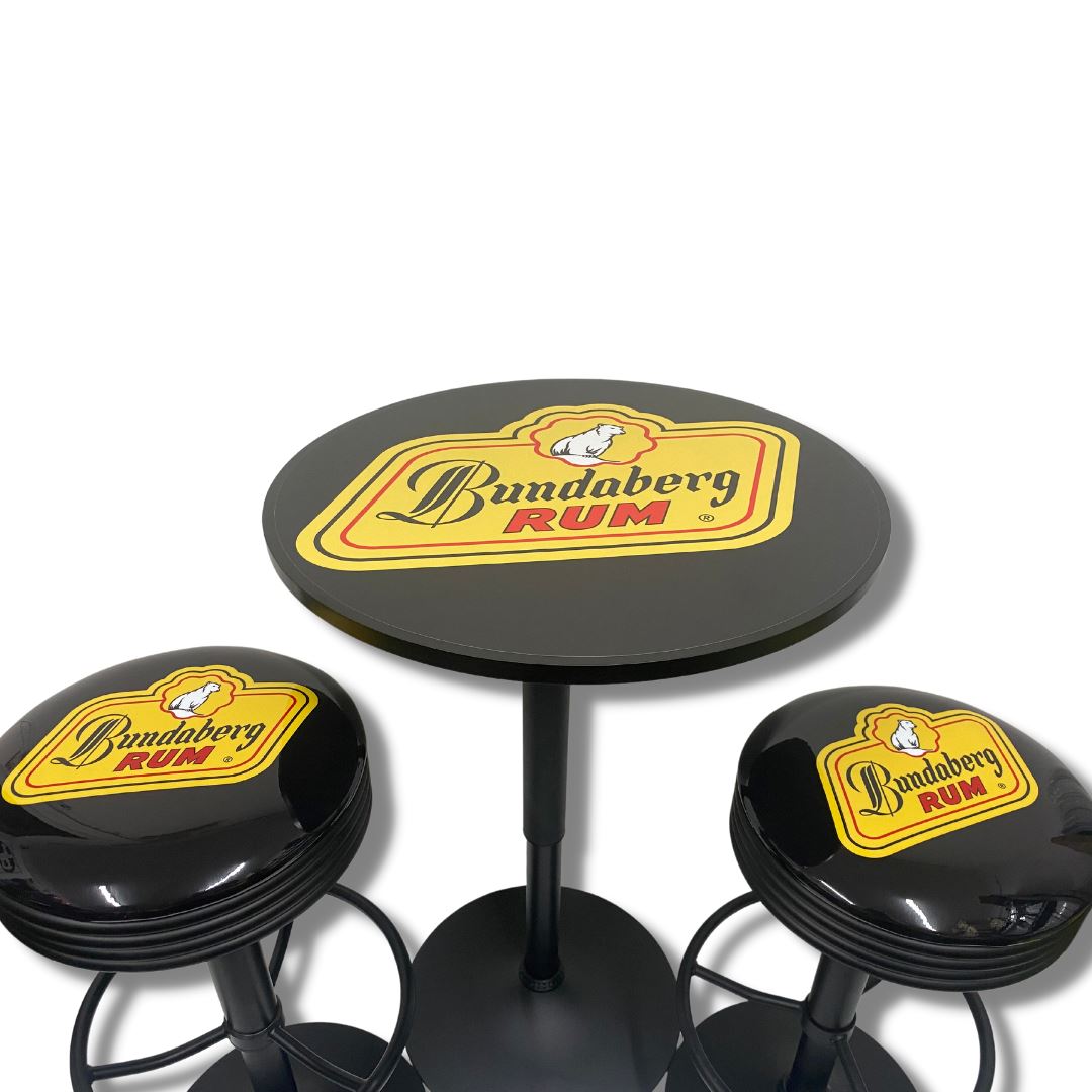 Bundaberg Rum Black Table & Bar Stool Set Retro Bar Stools