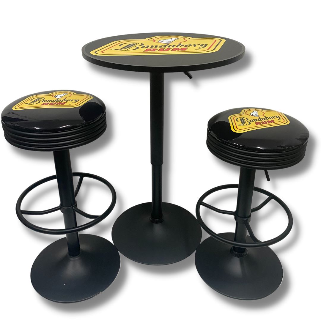 Bundaberg Rum Black Table & Bar Stool Set Retro Bar Stools