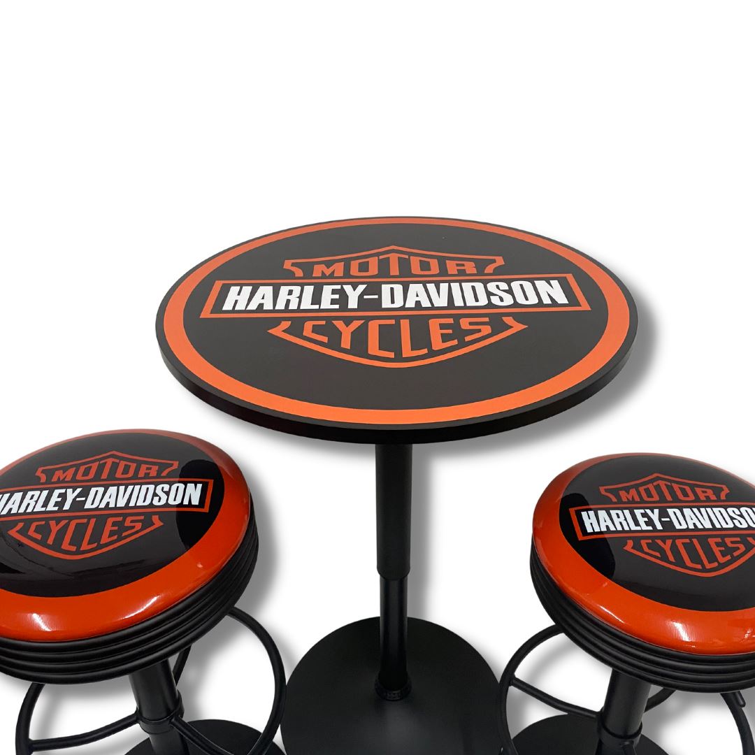 Harley Davidson Shield Black Table & Bar Stool Set Retro Bar Stools