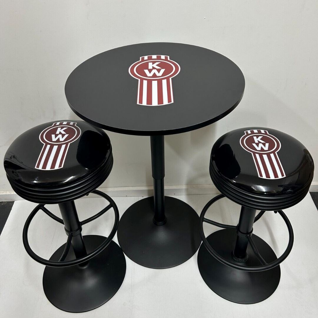 Kenworth Truck Black Table & Bar Stool Set Retro Bar Stools