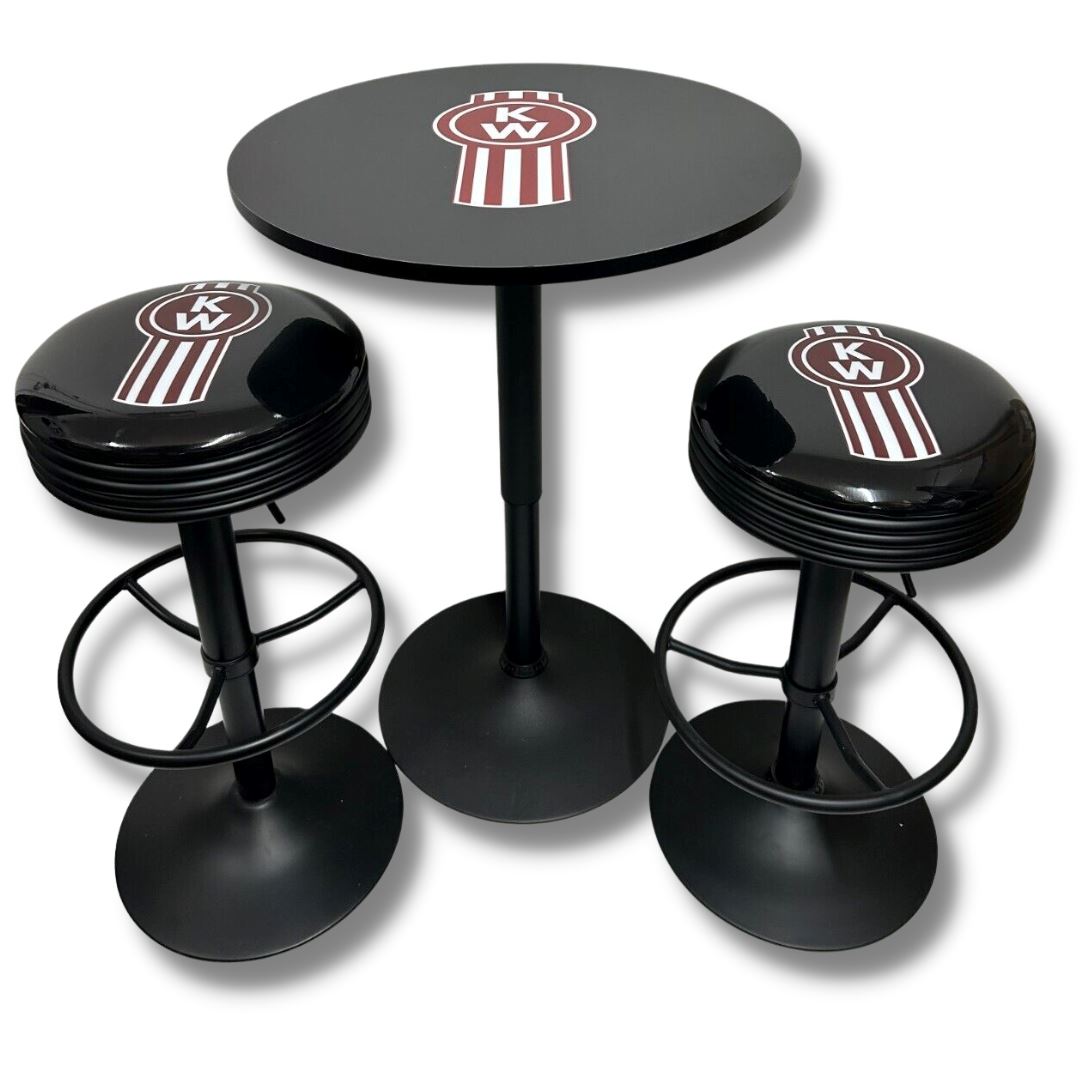 Kenworth Truck Black Table & Bar Stool Set Retro Bar Stools