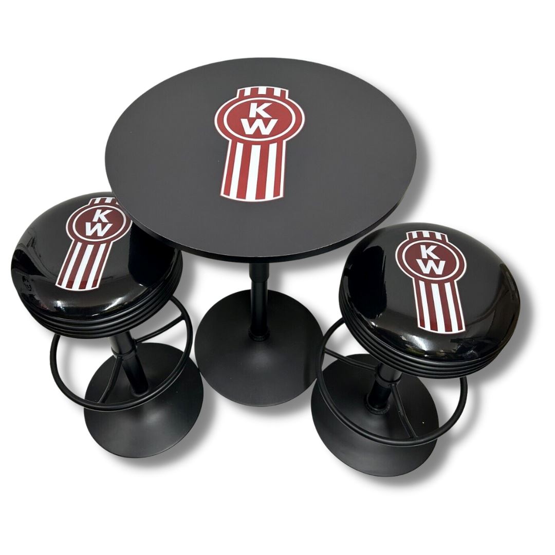Kenworth Truck Black Table & Bar Stool Set Retro Bar Stools