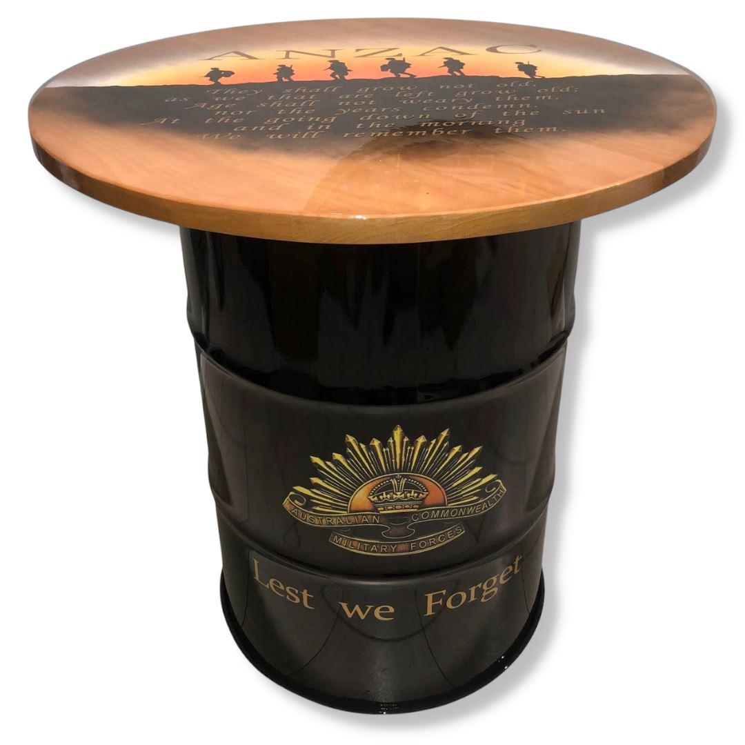 Hand Made Custom Anzac Tribute Drum Table Furniture