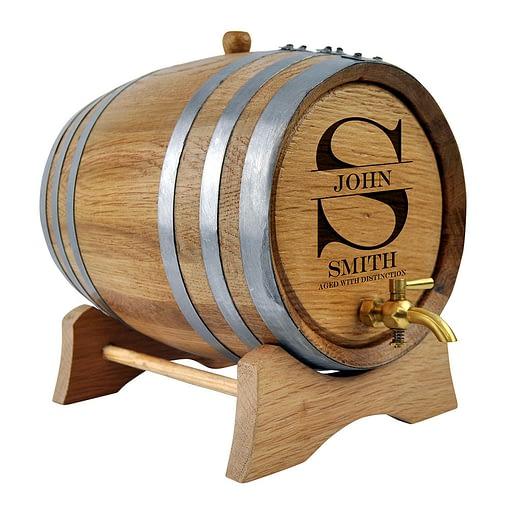 Oak Barrel Personalised Aged With Distinction Design Drink Dispensers Steel 2L Brass Tap