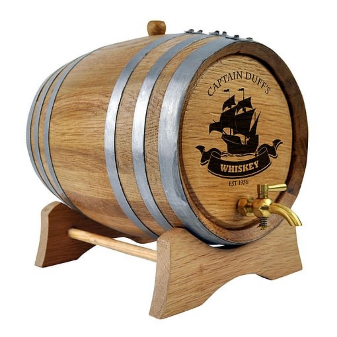 Mini Oak Barrel with Personalised Captain Steel 2L Brass Tap