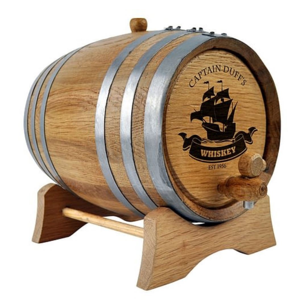 Mini Oak Barrel with Personalised Captain Steel 2L Wooden Tap
