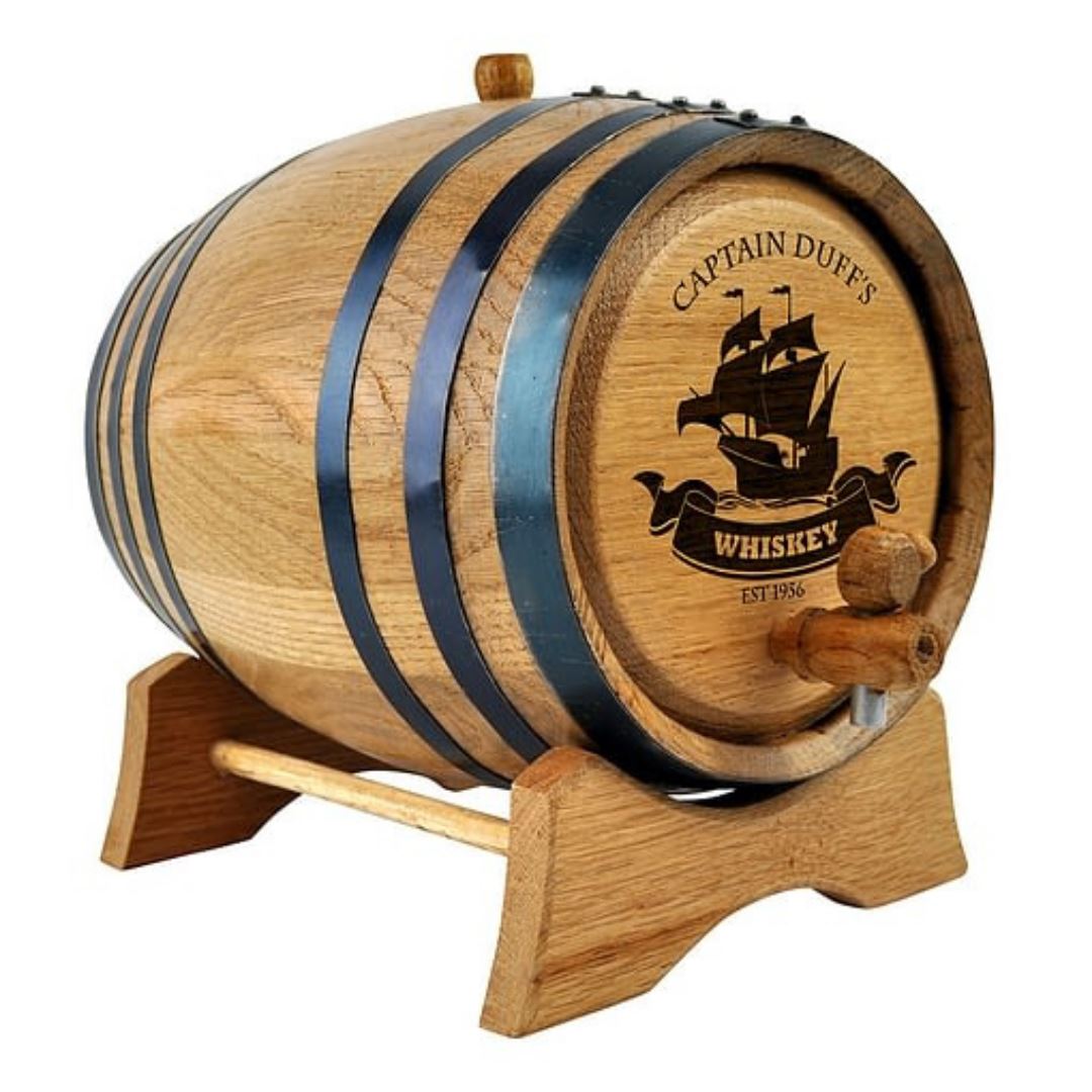 Mini Oak Barrel with Personalised Captain Black 2L Wooden Tap