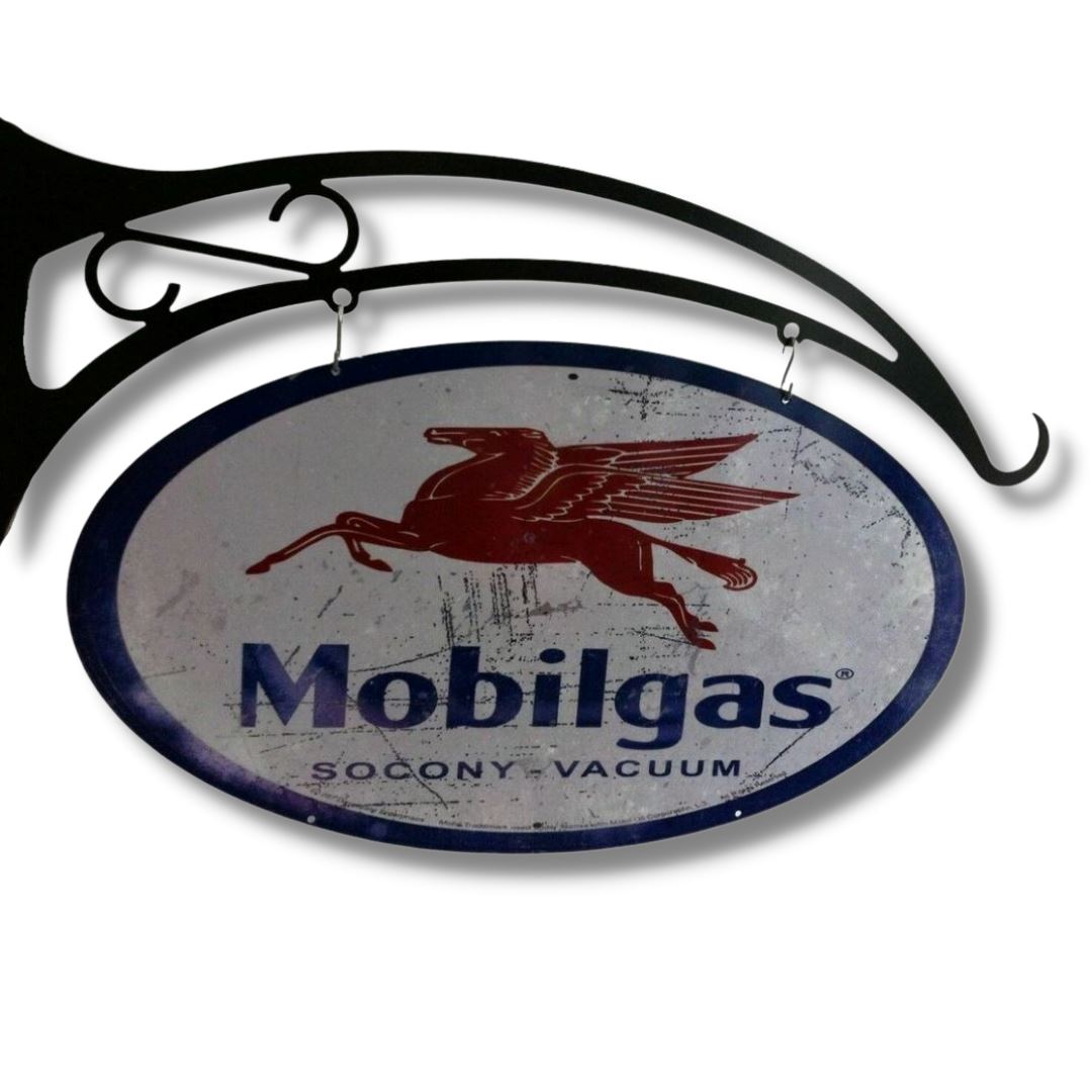 Mobile Gas Retro Oval Design Hanging Sign Metal Signs