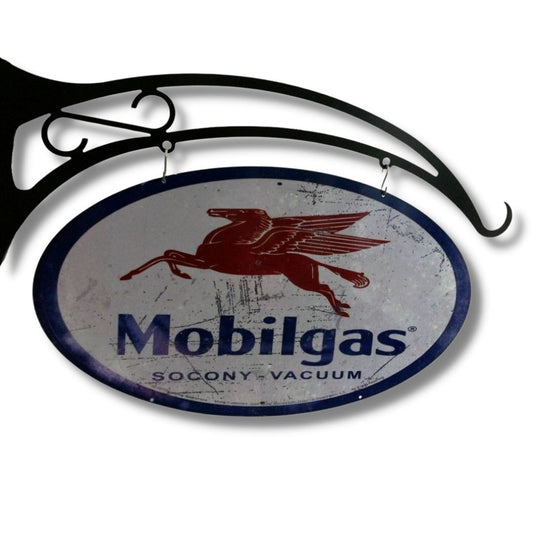 Mobile Gas Retro Oval Design Hanging Sign Metal Signs
