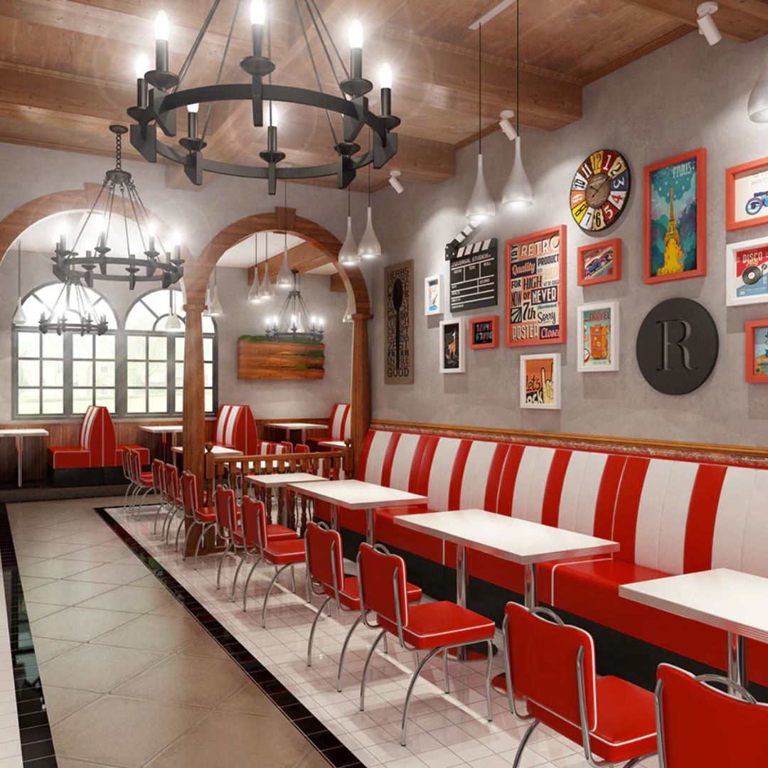 1950 Retro Cafe Diner Booth - 2 Sofas & 1 Table Booth