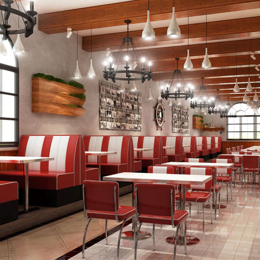 1950 Retro Cafe Diner Booth - 2 Sofas & 1 Table Booth