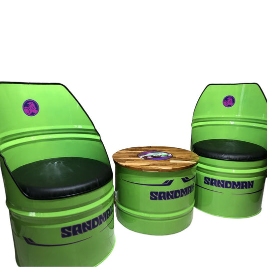 Custom Artwork Drum Coffee Table & Chair Set