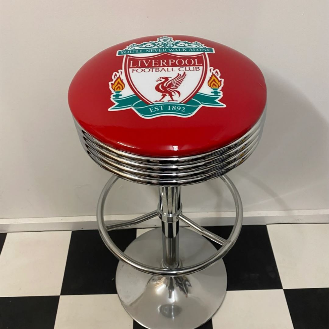 Liverpool Football Club Premium Chrome Silver Retro Bar Stool Soccer Retro Bar Stools