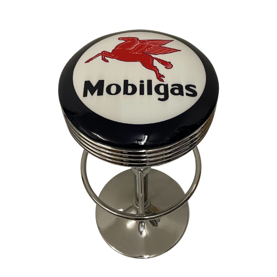 Mobil Gas Retro Silver Chrome Premium Bar Stool Retro Bar Stools