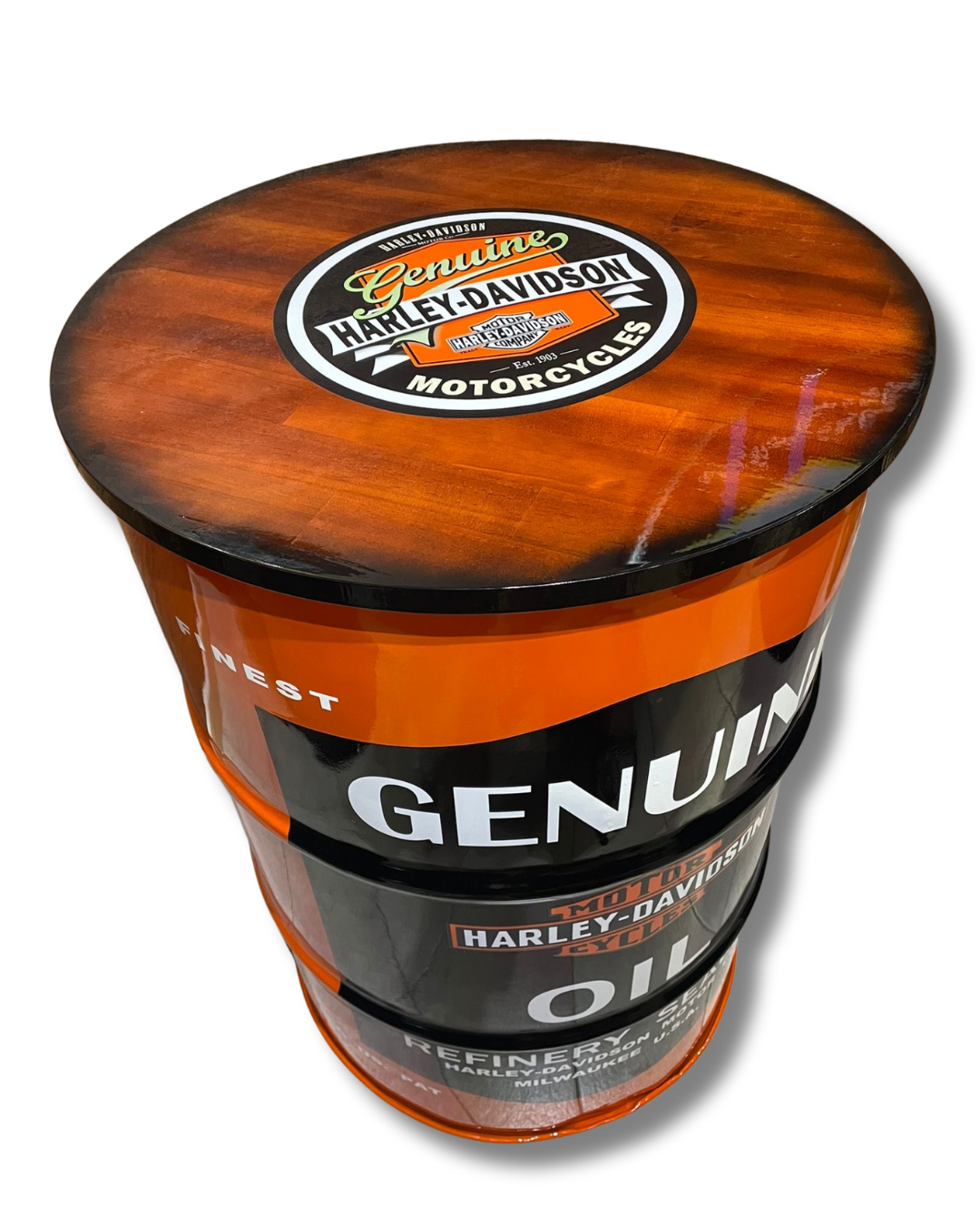 Harley Orange Genuine Oil Drum Table