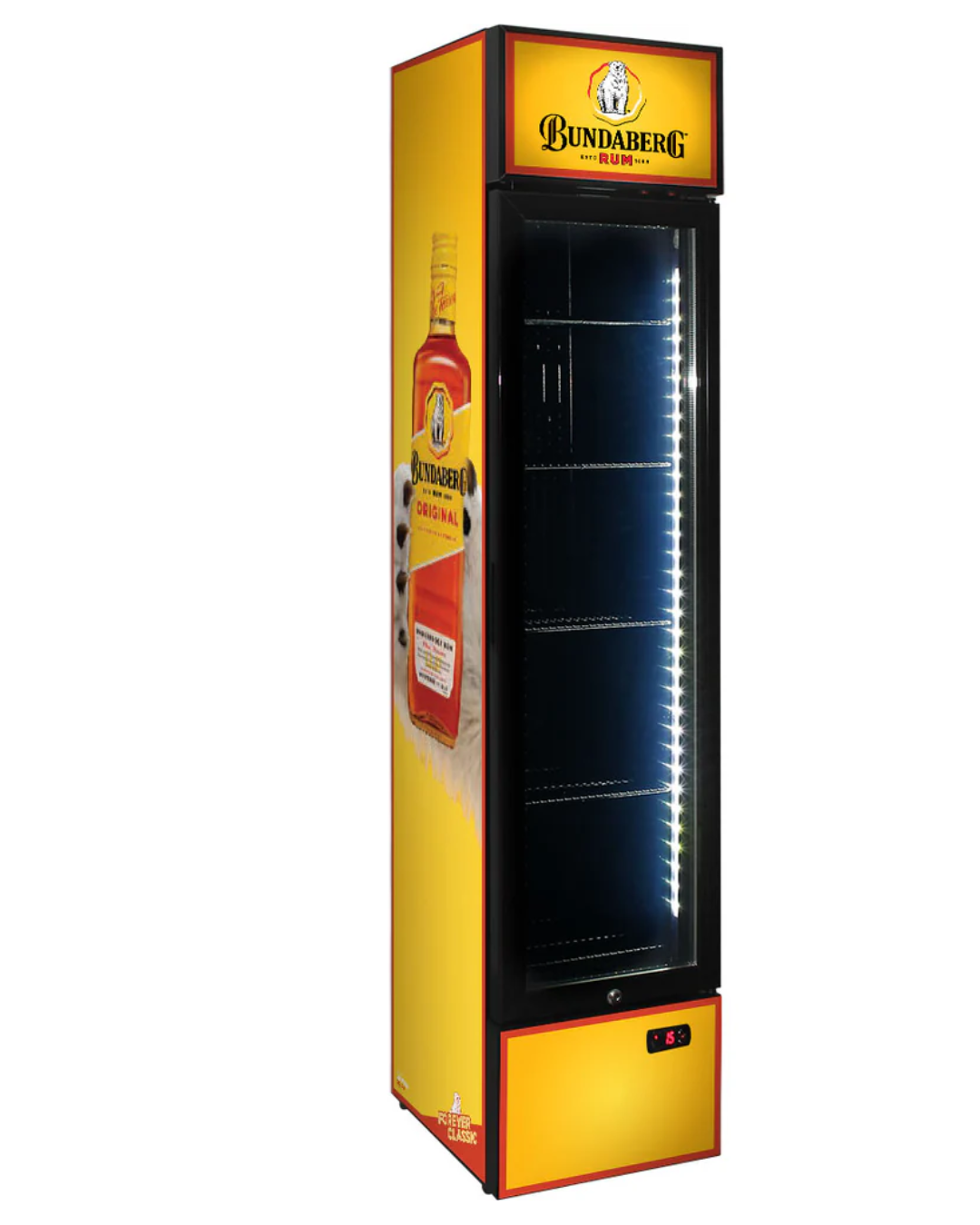 Bundy Rum Branded 160LT Upright Bar Fridge original