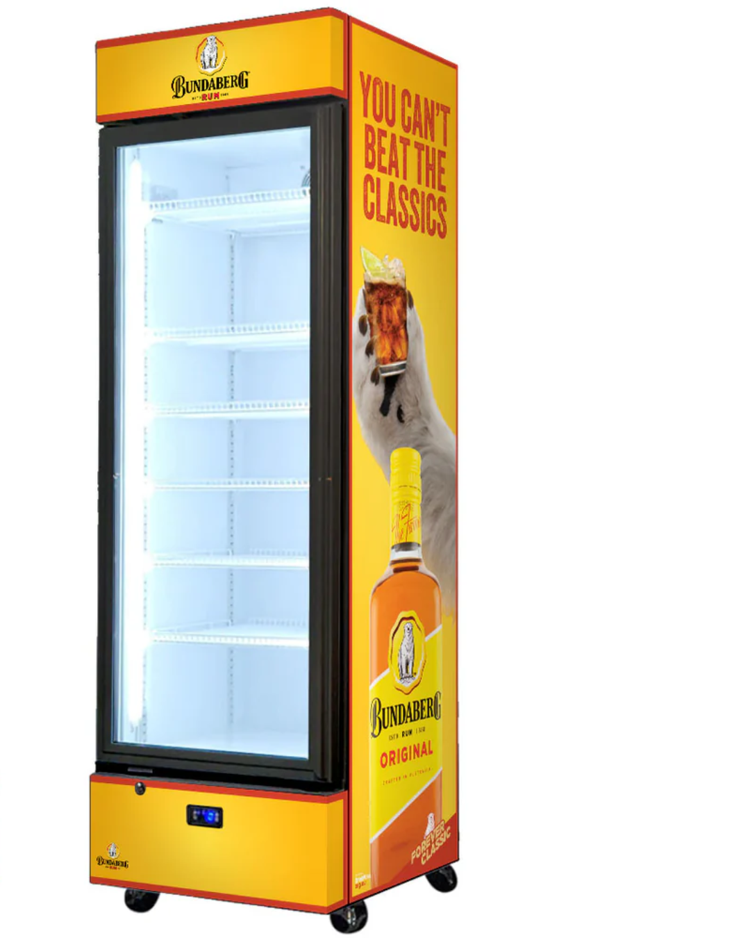 Bundy Rum Branded 370LT Upright Bar Fridge