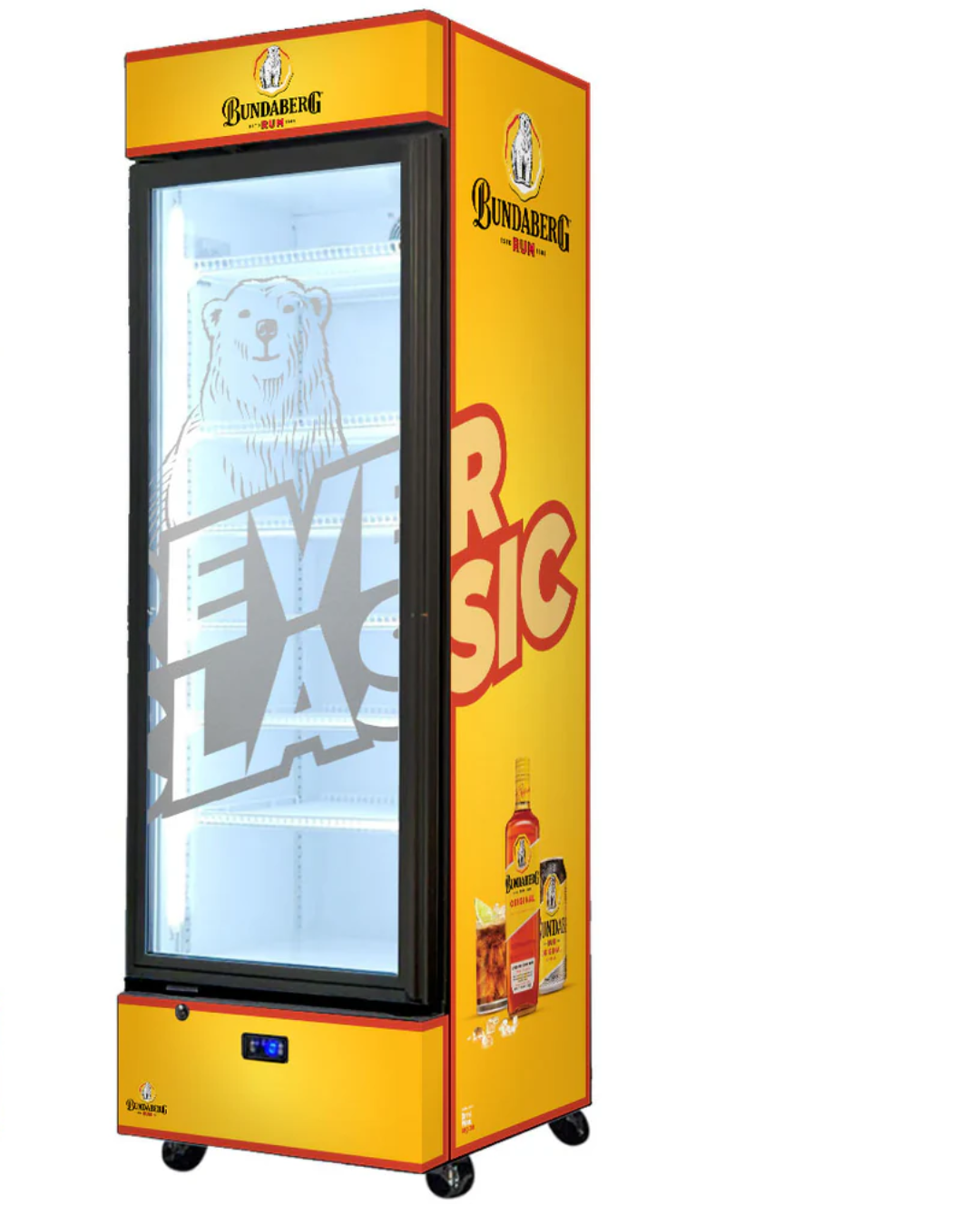 Bundy Rum Branded 370LT Upright Bar Fridge
