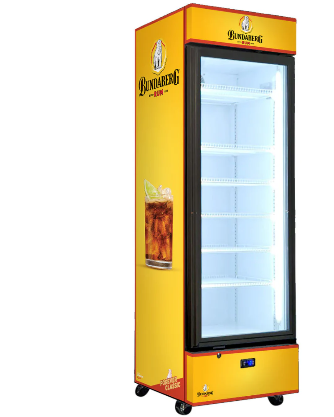Bundy Rum Branded 370LT Upright Bar Fridge