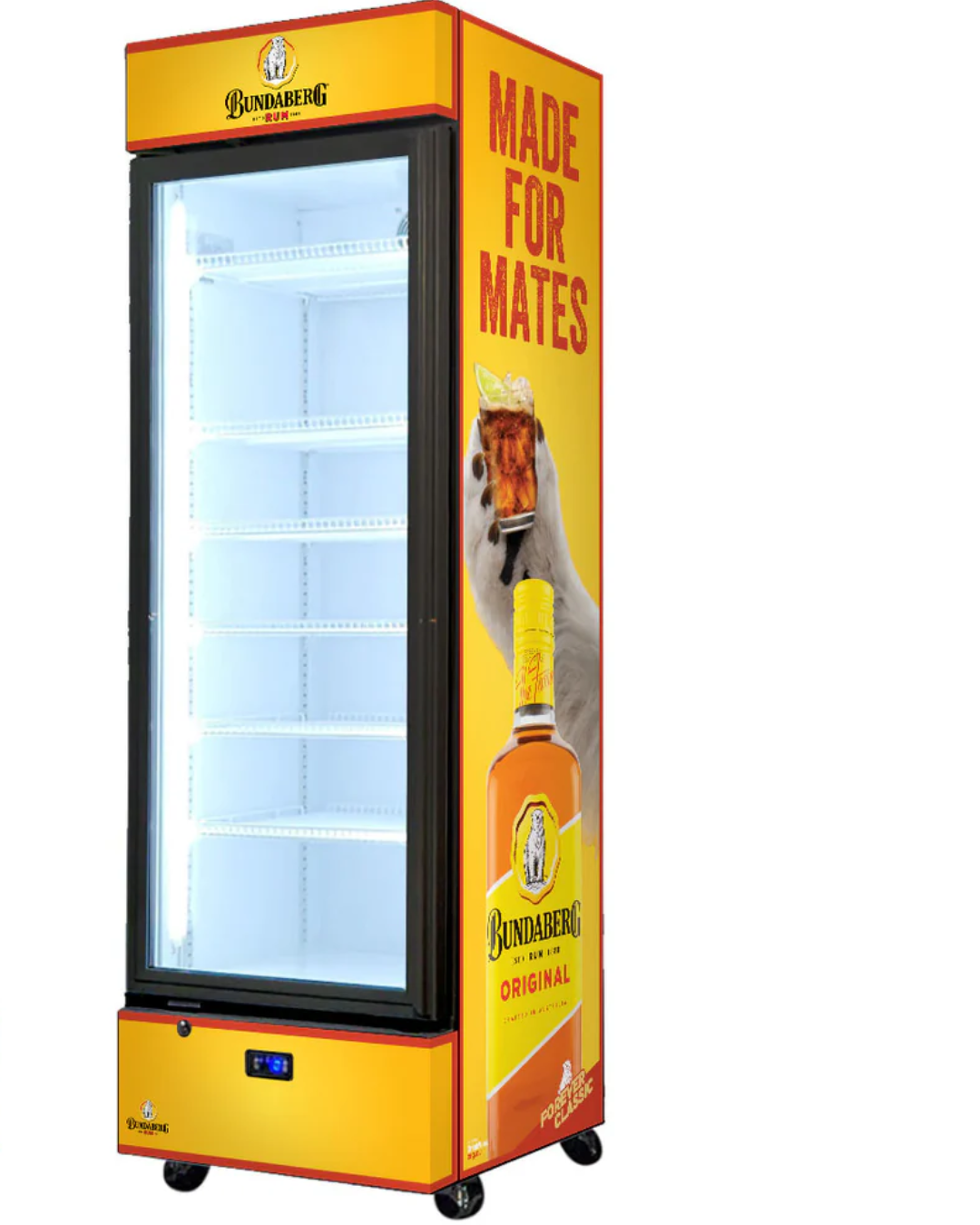 Bundy Rum Branded 370LT Upright Bar Fridge