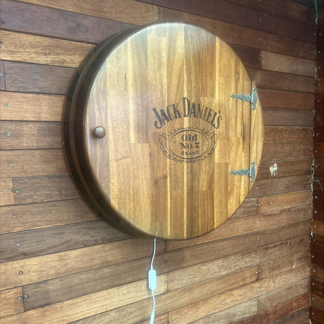 Jack Daniels Barrel Head Dartboard Cabinet - The Dens