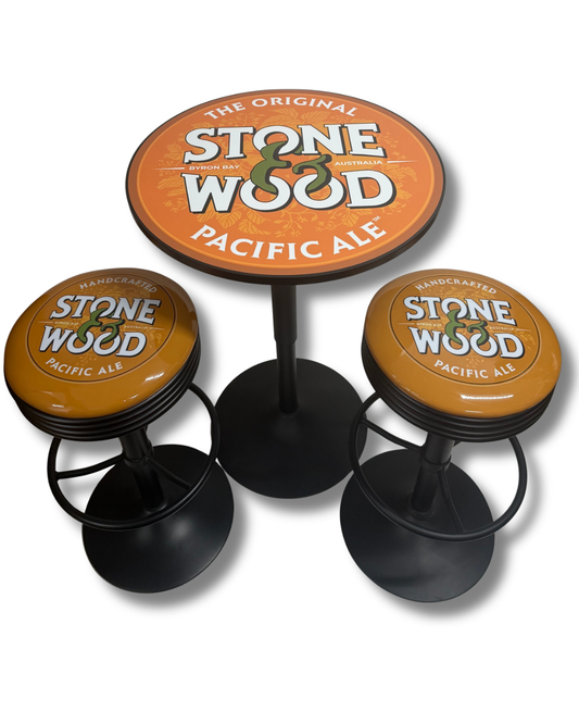 Stone & Wood Table & Bar Stool Set
