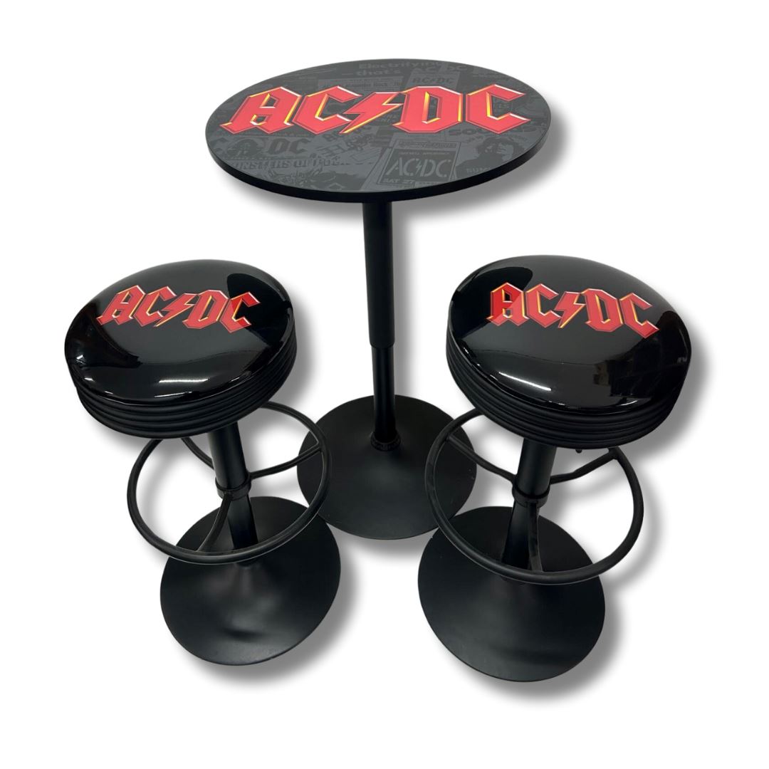 AC/DC Black Table & Bar Stool Set Retro Bar Table Set 