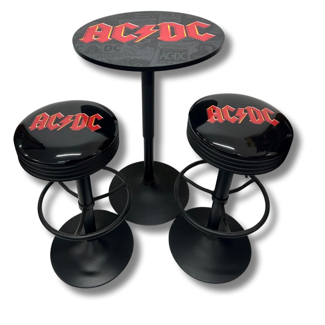 AC/DC Black Table & Bar Stool Set Retro Bar Table Set 