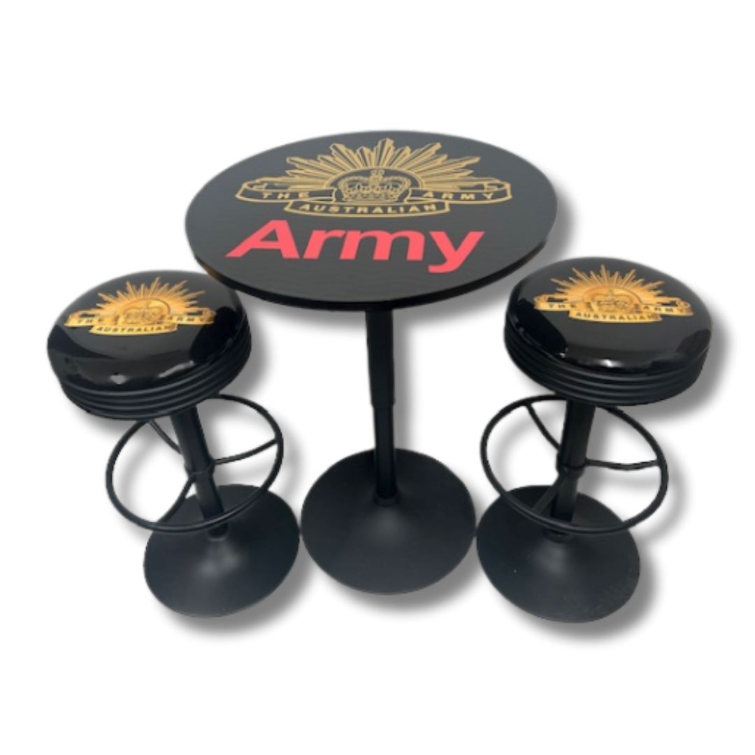 Army Black Table & Bar Stool Set Retro Bar Table Set 