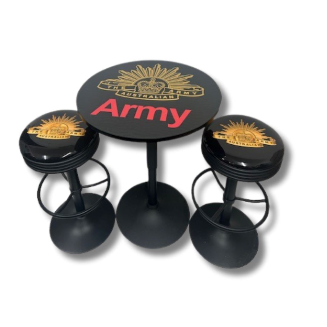 Army Black Table & Bar Stool Set Retro Bar Table Set 