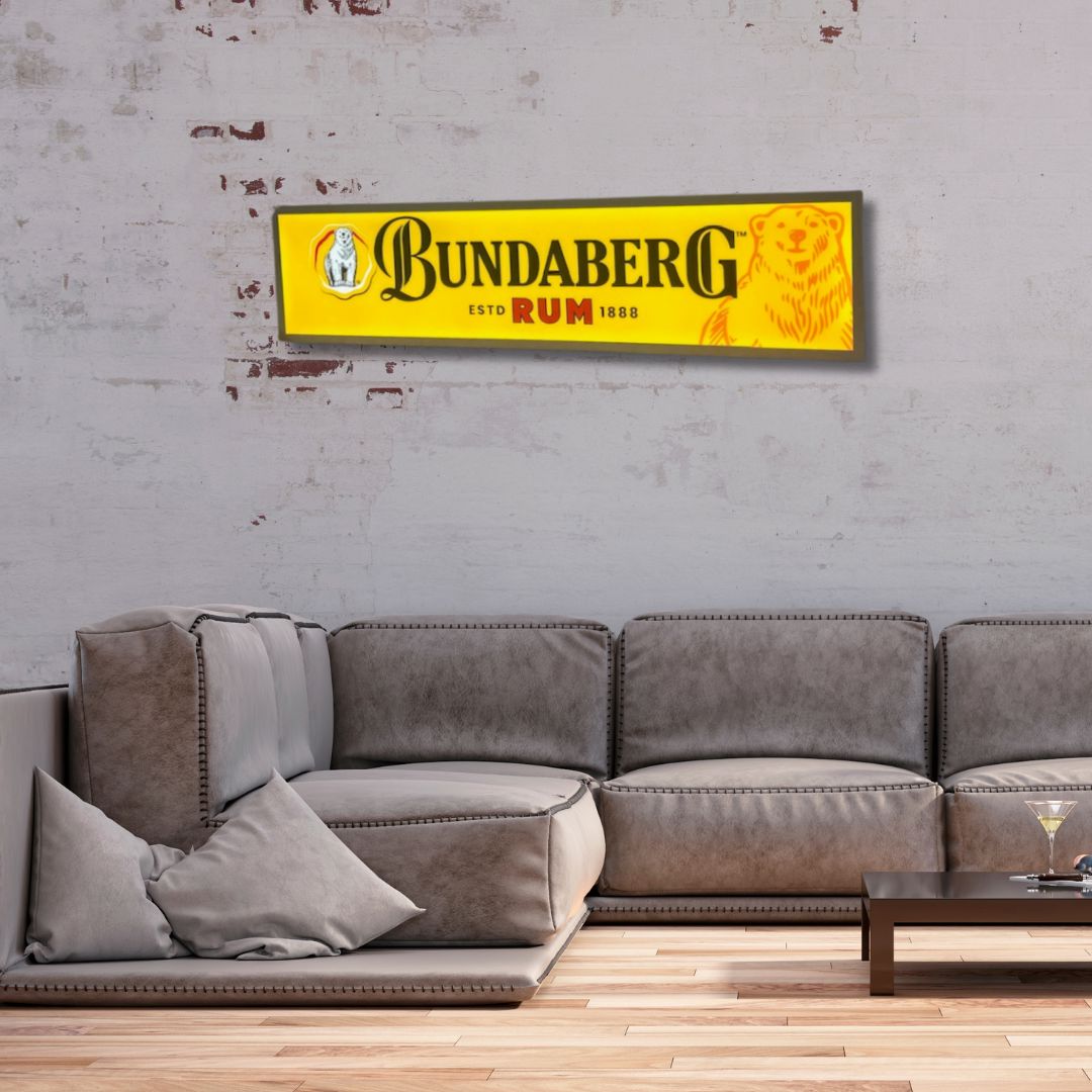 Bundaberg Rum Yellow Light Up Sign 1200MM Light Up Signs 